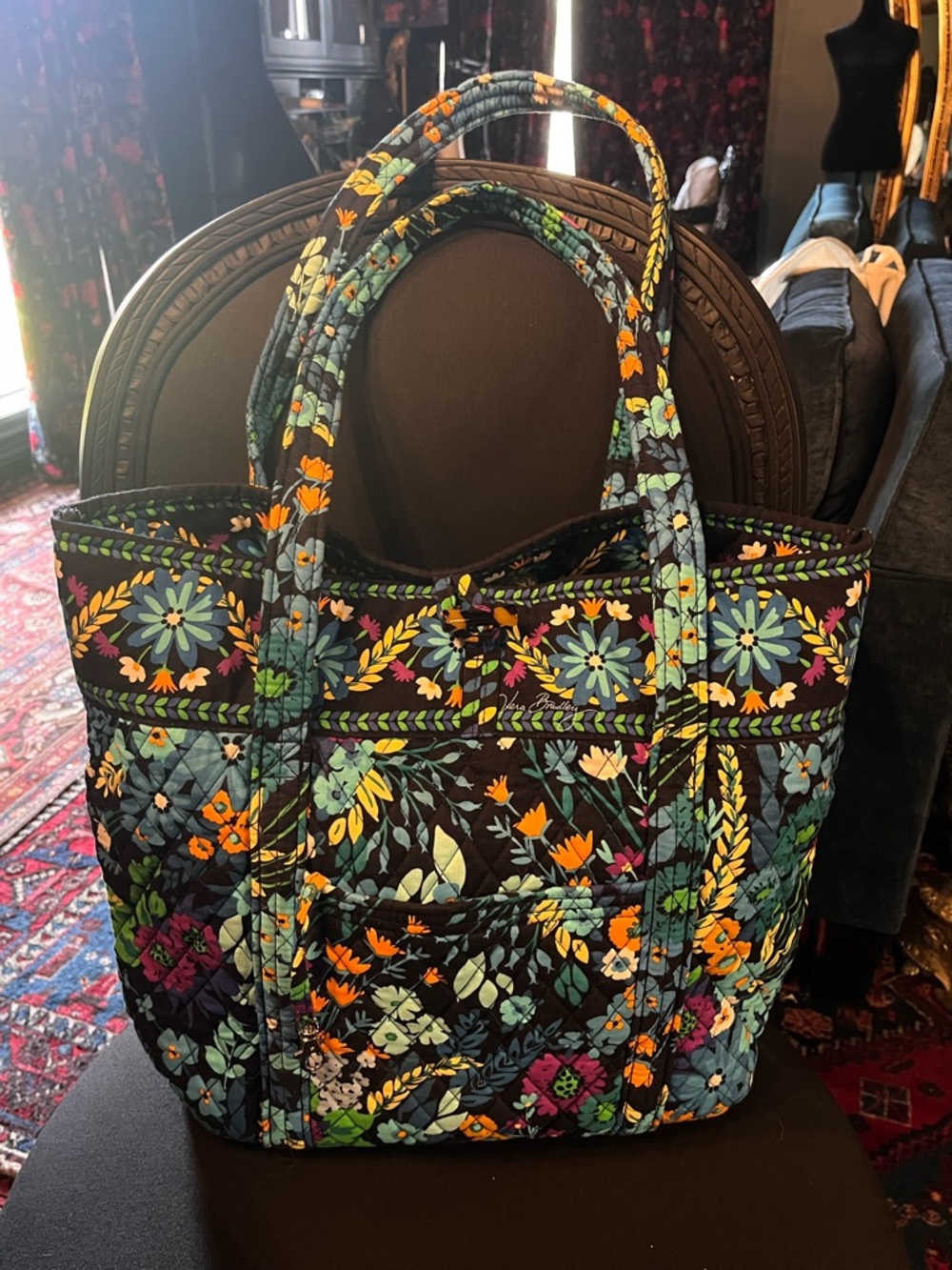 Vera Bradley Midnight Blues Floral Quilted Tote Bag with Toggle